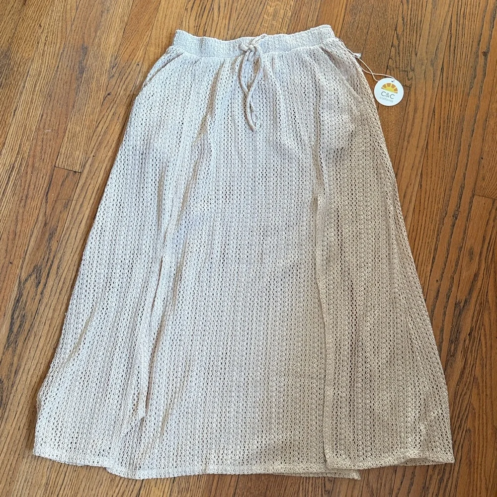 C&C California Crochet Knit Swim Cover-Up Maxi Skirt Womens Medium Beige Beach